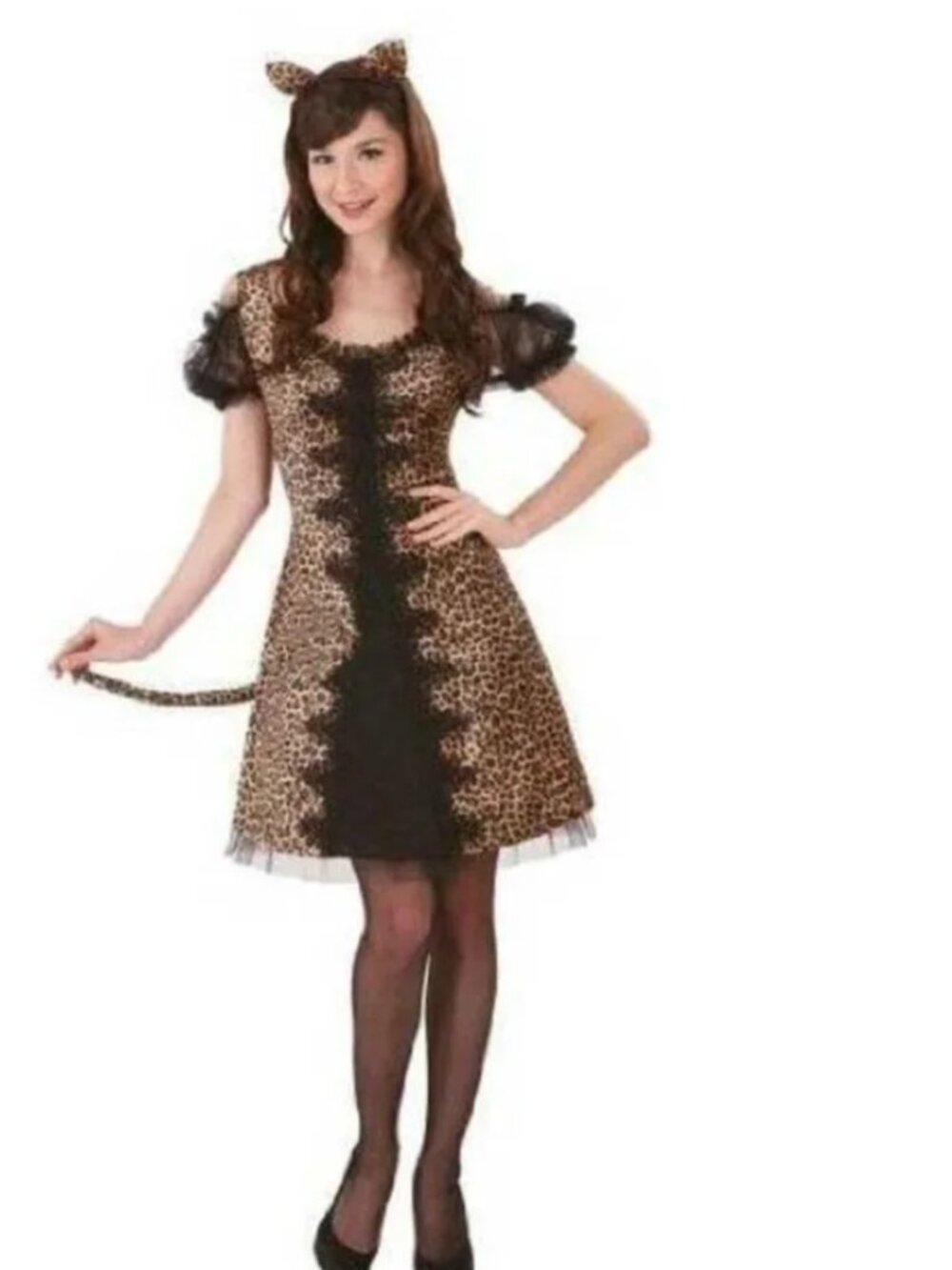 Leopard Halloween Costume Brown Velvety Dress & Headpiece 2 Pc Party Womens OS